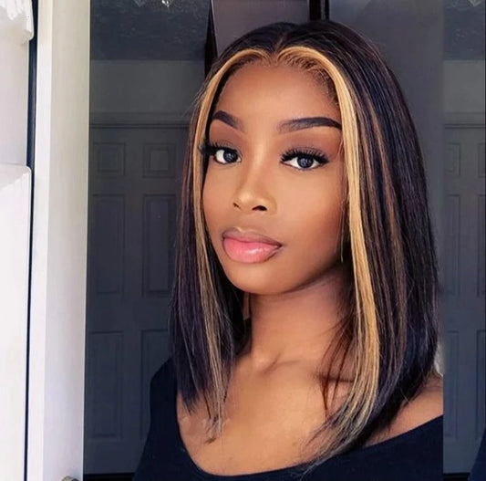 Mengtong European and American Light Brown Bob Wig Medium Length Divided Wig Hair Set