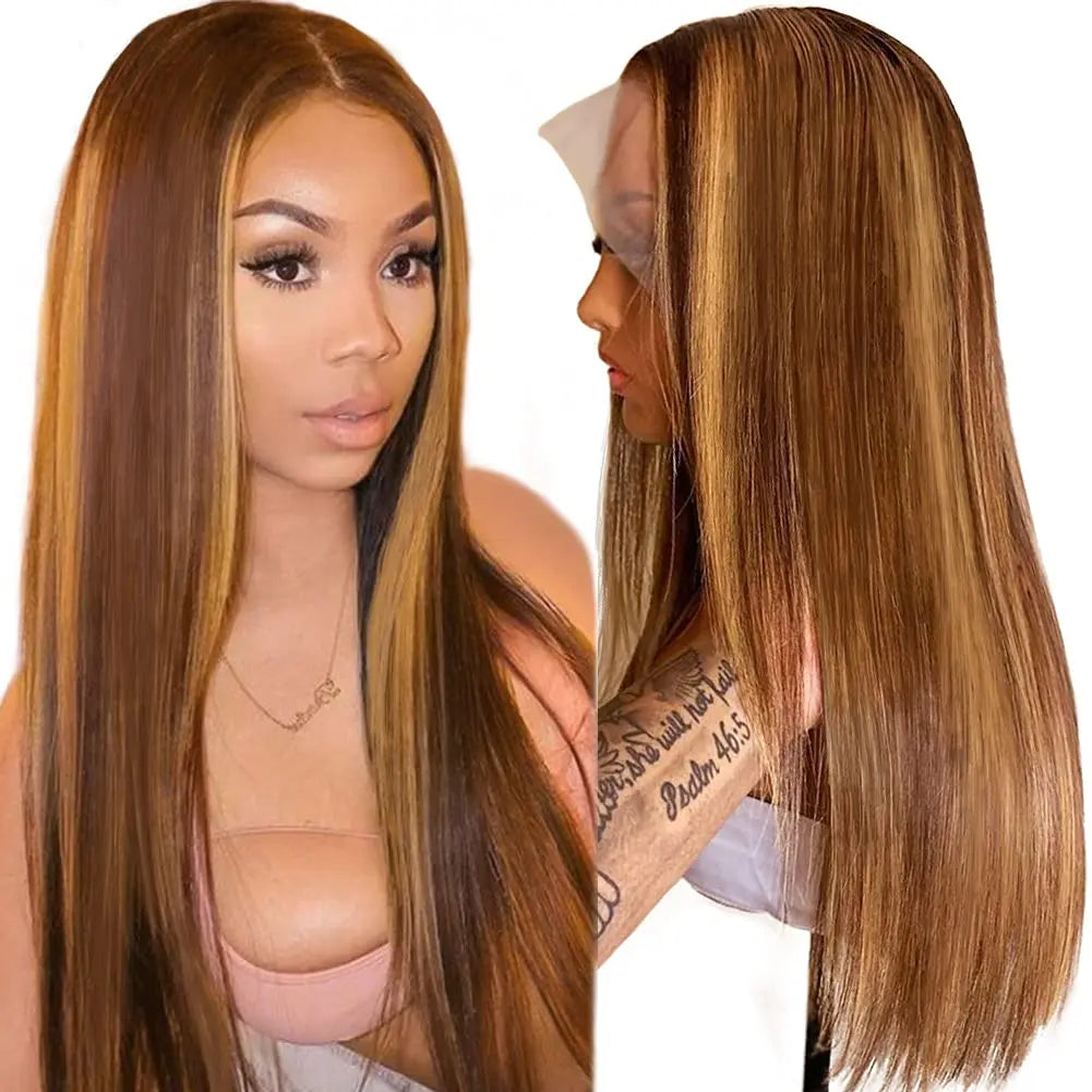 Ombre Human Hair Wigs 4/27 Highlight Color Lace Front Human Hair Wig 150 Density Brazilian 13x4 Straight Lace Front Wig