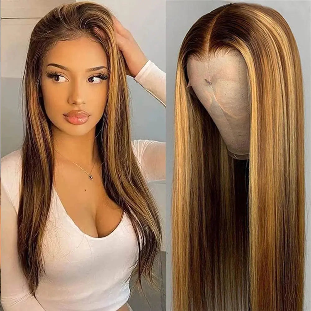 Ombre Human Hair Wigs 4/27 Highlight Color Lace Front Human Hair Wig 150 Density Brazilian 13x4 Straight Lace Front Wig