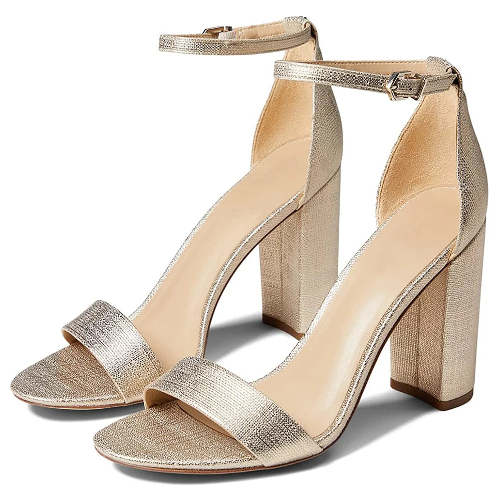 Elegant Faux Suede Chunky Heel Buckle Strap High Heels Wedding Shoes Party Women Sandals