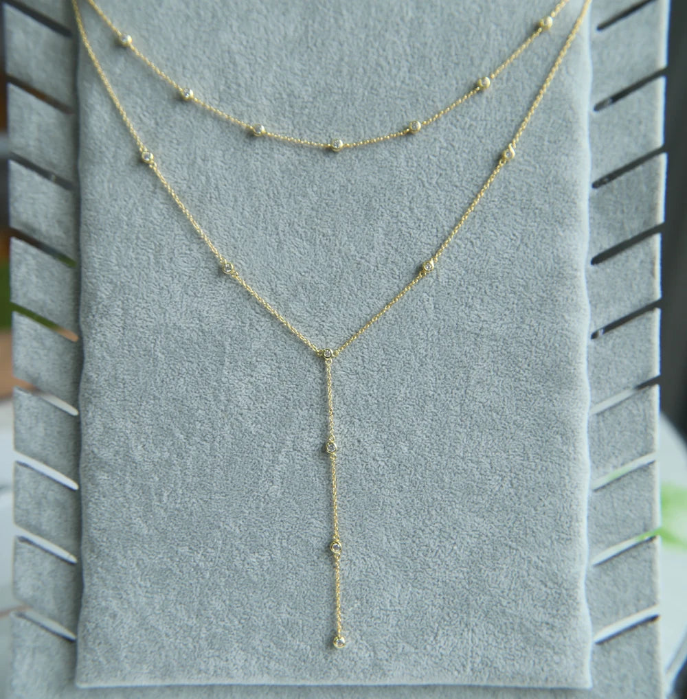 100% 925 Sterling Silver Gold Plated Micro Pave CZ Long Y Necklace with Multi-Layered Y-Choker for Women for Weddings Gifts