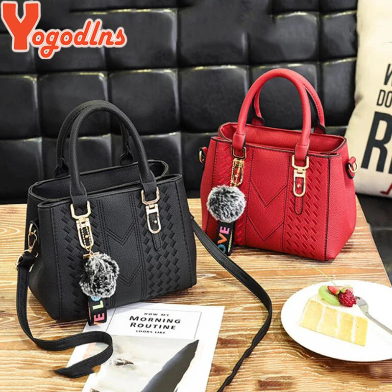 Yogodlns brand high quality thread hairball strap ladies totes shopping work flap women messenger shoulder crossbody handbag