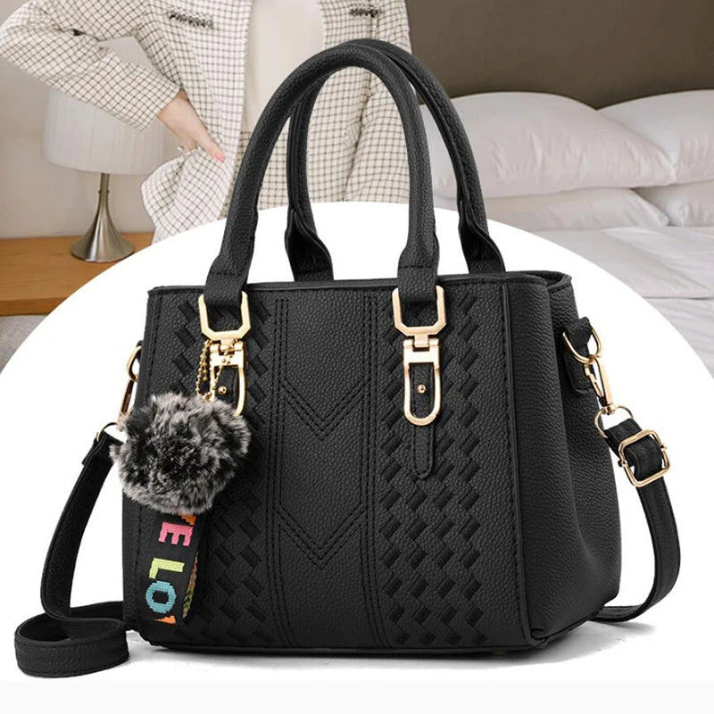 Yogodlns brand high quality thread hairball strap ladies totes shopping work flap women messenger shoulder crossbody handbag