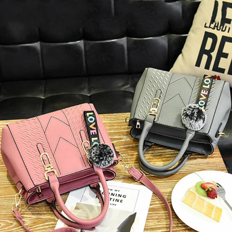 Yogodlns brand high quality thread hairball strap ladies totes shopping work flap women messenger shoulder crossbody handbag