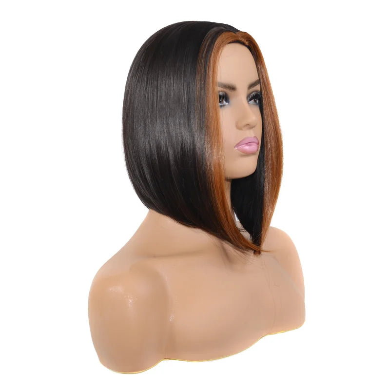 Mengtong European and American Light Brown Bob Wig Medium Length Divided Wig Hair Set