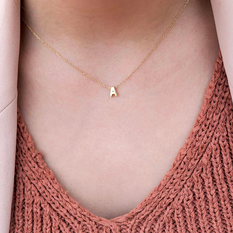 stainless steel Initial Necklace Gold  Color Cut Letters Single Name Choker Necklace For Women Pendant Jewelry Gift dropshipping