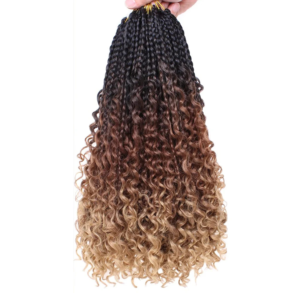Crochet Box Braids With Curly Ends Ombre Brown Box Braid Crochet Hair Extension Messy Box Braids Synthetic Hair