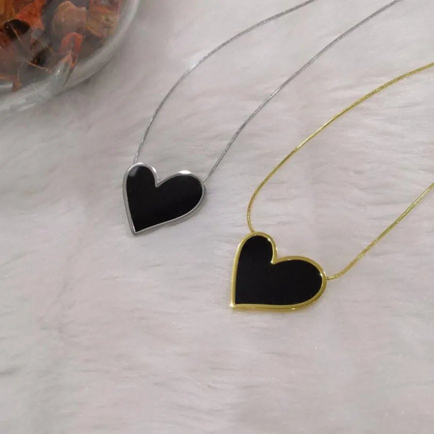 316L Stainless Steel Sweet Black Heart Pendant Necklaces Clavicle Chain For Women Fashion Fine Jewelry Party Gifts SAN1035