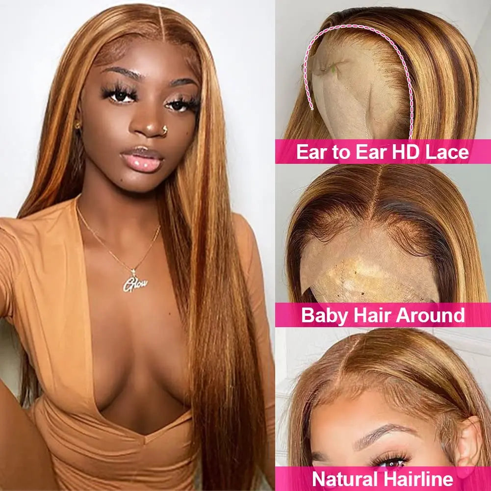 Ombre Human Hair Wigs 4/27 Highlight Color Lace Front Human Hair Wig 150 Density Brazilian 13x4 Straight Lace Front Wig