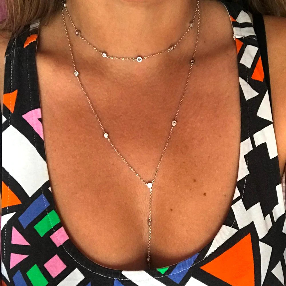 100% 925 Sterling Silver Gold Plated Micro Pave CZ Long Y Necklace with Multi-Layered Y-Choker for Women for Weddings Gifts