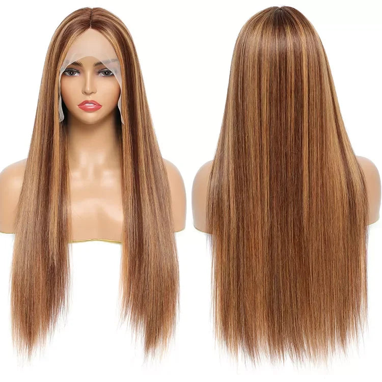 Peruca frontal de renda reta P4/27 360 Full HD com mechas loiras mel, cabelo vietnamita cru frontal para mulheres