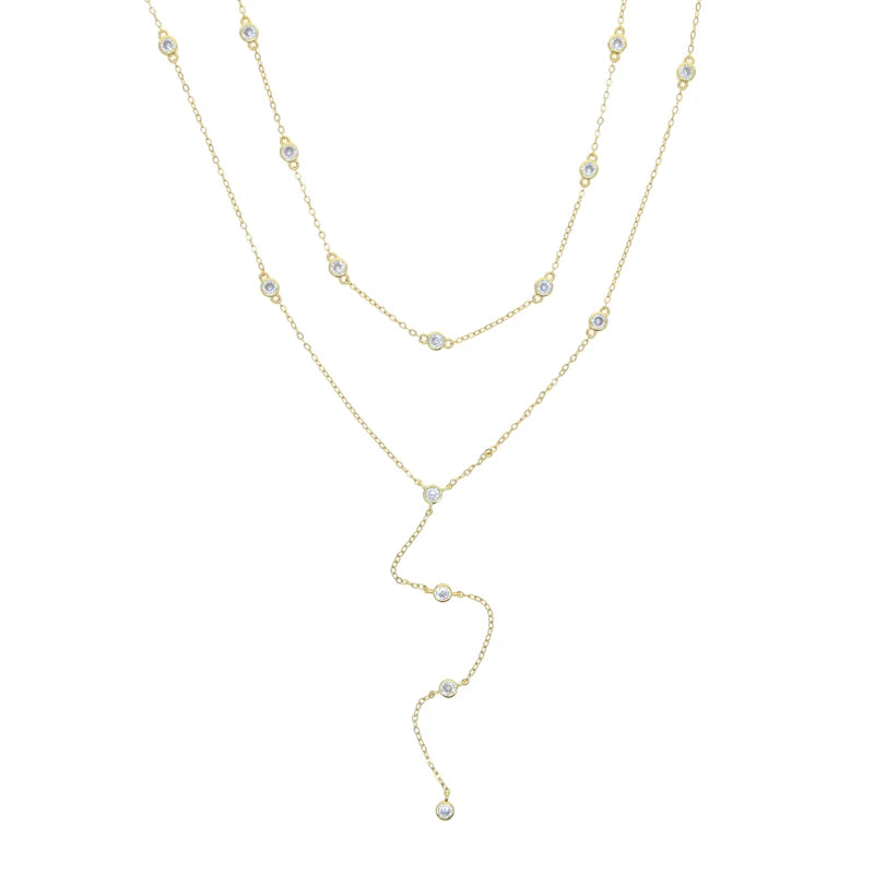 100% 925 Sterling Silver Gold Plated Micro Pave CZ Long Y Necklace with Multi-Layered Y-Choker for Women for Weddings Gifts