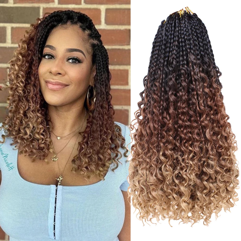 Crochet Box Braids With Curly Ends Ombre Brown Box Braid Crochet Hair Extension Messy Box Braids Synthetic Hair