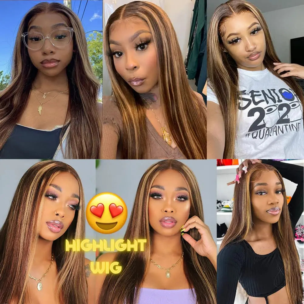 Ombre Human Hair Wigs 4/27 Highlight Color Lace Front Human Hair Wig 150 Density Brazilian 13x4 Straight Lace Front Wig