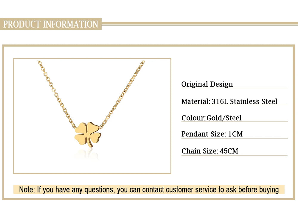 Stainless Steel Necklaces Four Leaf Clover Fashion Classic Style Men Chain Necklace For Women Jewelry Collar Pendant Gifts NEW