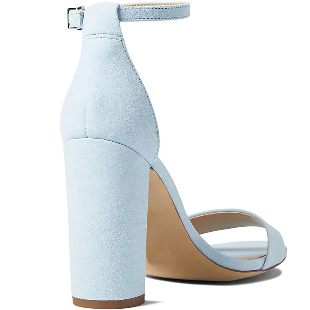 Elegant Faux Suede Chunky Heel Buckle Strap High Heels Wedding Shoes Party Women Sandals