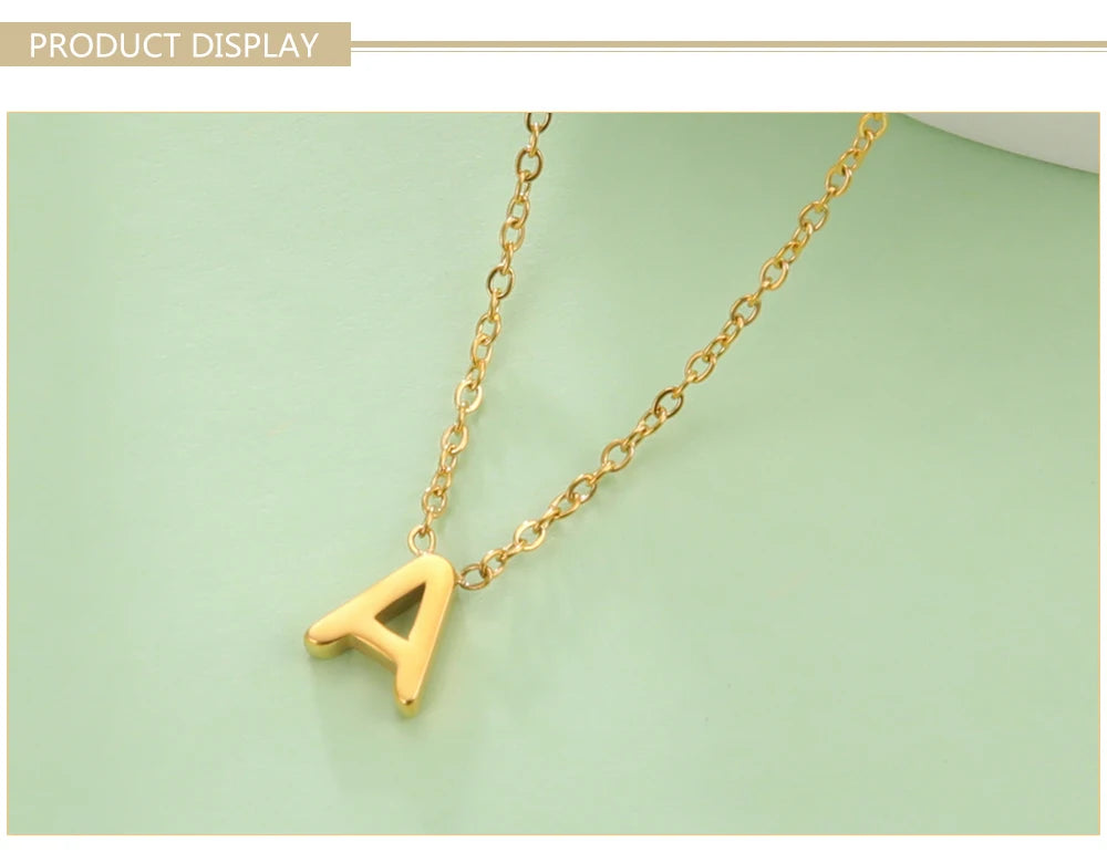 Skyrim Stainless Steel A-Z Initial Letter Necklace for Women Trend Minimalist Alphabet Choker Neck Chain Jewelry Birthday Gift