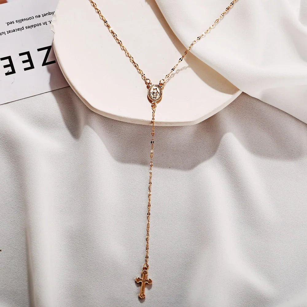 2024 New Fashion Vintage Christian Cross Bohemia Religious Rosary Pendant Necklace For Women Charm Jewelry Gifts