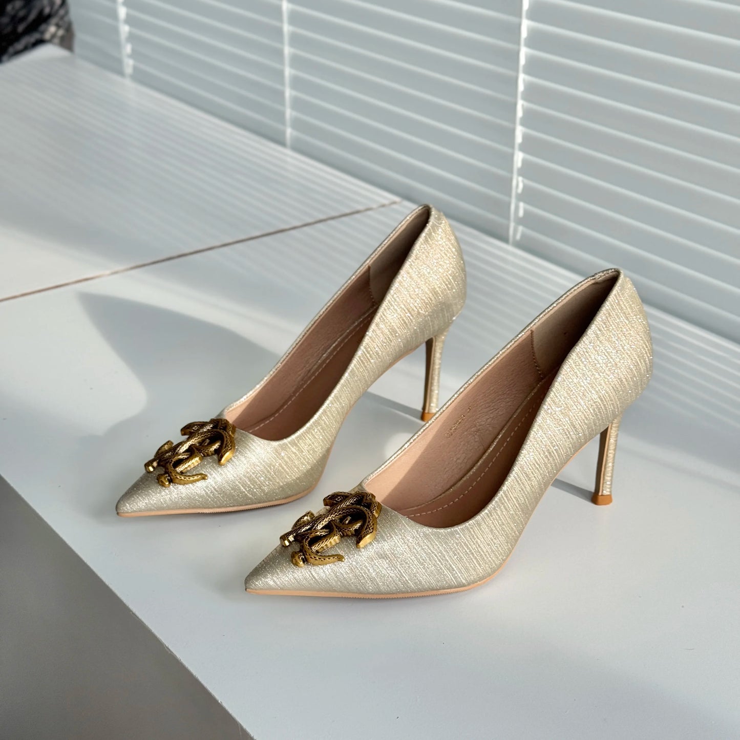 Premium Sense Women's High Heels Light Luxury Brand Professional Women's High Heels Fashion High Heel Shoes Metal Buckle Shoes