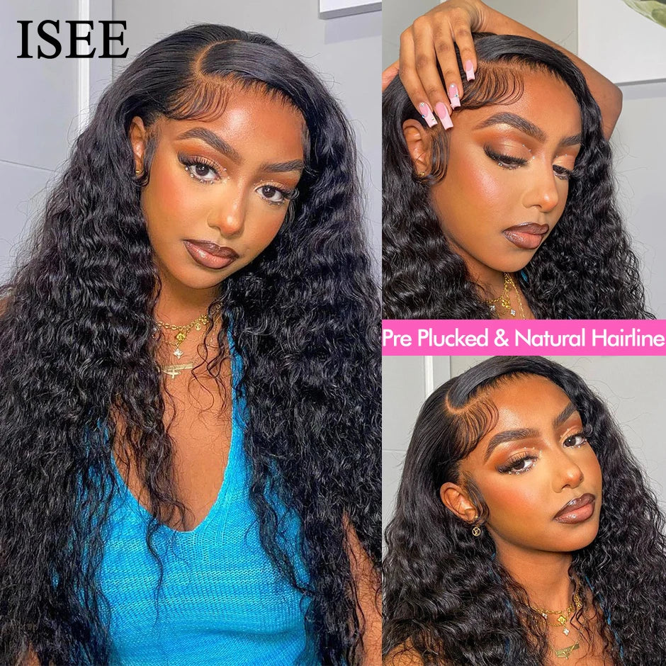 Peruca de cabelo humano encaracolado com fechamento de renda frontal HD 13x6 para mulheres, peruca de cabelo brasileiro ondulado com ondas d'água, 13x4