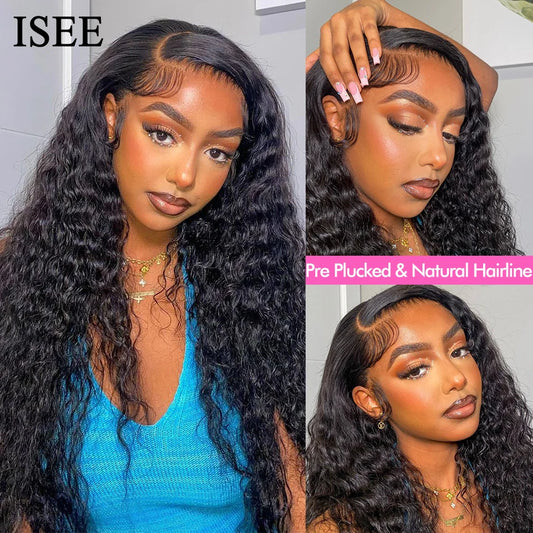 Peruca de cabelo humano encaracolado com fechamento de renda frontal HD 13x6 para mulheres, peruca de cabelo brasileiro ondulado com ondas d'água, 13x4