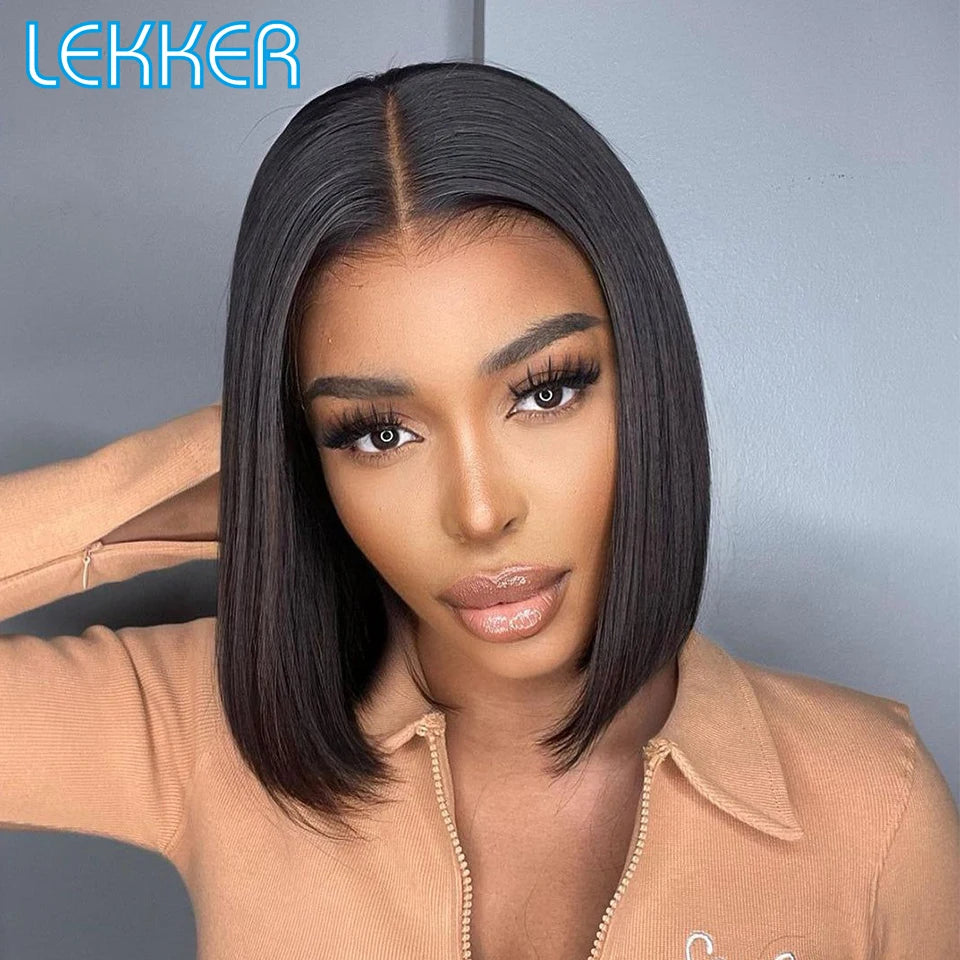 Lekker Highlight Brown Straight Bob 13x1 T Part Lace Front 100% Human Hair Wigs For Women Brazilian Remy Hair Colored Bob Wigs