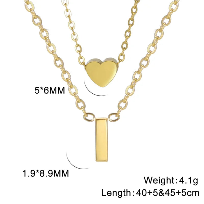 Fashion Tiny Heart Initial Necklace Gold Silver Color Multilayer Letter Choker Necklace For Women Charm Pendant Jewelry Gift