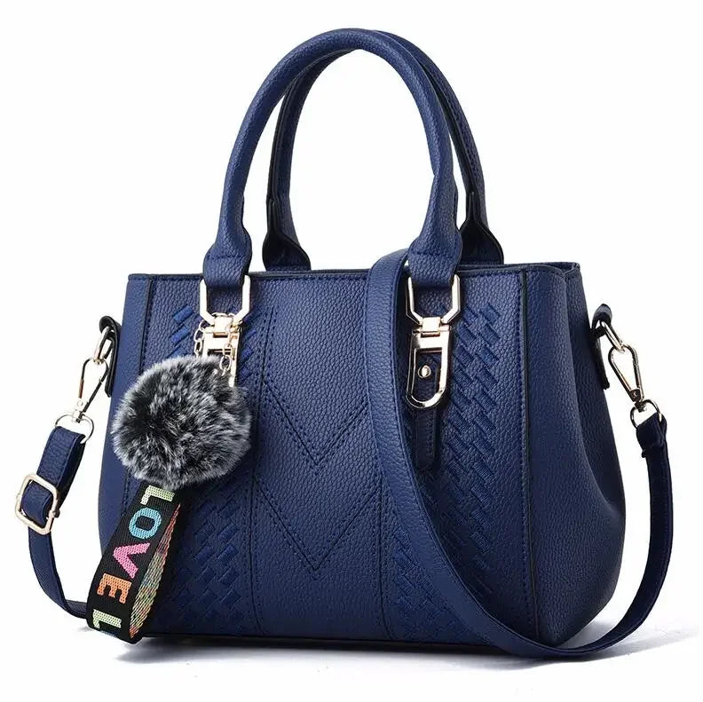 1PCS handbag Embroidery Messenger Bags Women Leather Handbags Bags for Women Sac a Main Ladies hair ball Hand Bag