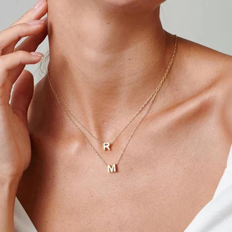 stainless steel Initial Necklace Gold  Color Cut Letters Single Name Choker Necklace For Women Pendant Jewelry Gift dropshipping