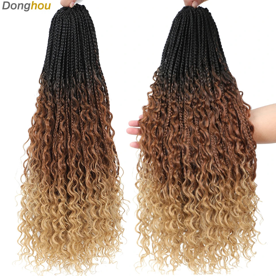 Long Boho Box Braids Crochet Hair 24 18 Inch Blonde Bug 33 4 30 27 Colors Synthetic Ombre Goddess Braids Crochet Hair For Women