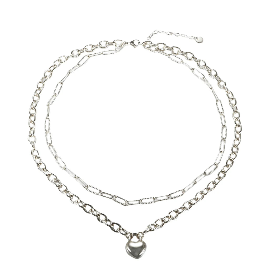 New Ins Simple Green Heart Pendant Love Necklace Beads Chain Titanium Steel Rice Necklace for Women Girls Trendy Party Jewelry