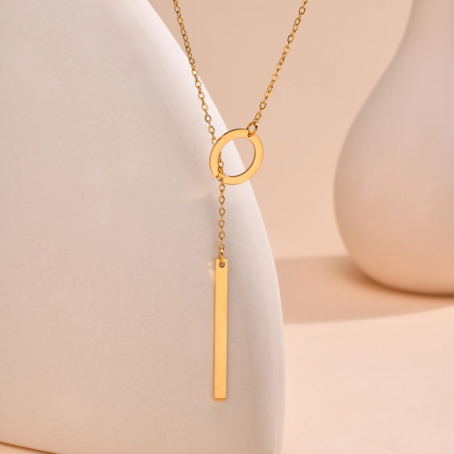 Lariat Necklace for Women, Stainless Steel Drop Necklace with Long Chain, Party Wedding Jewelry