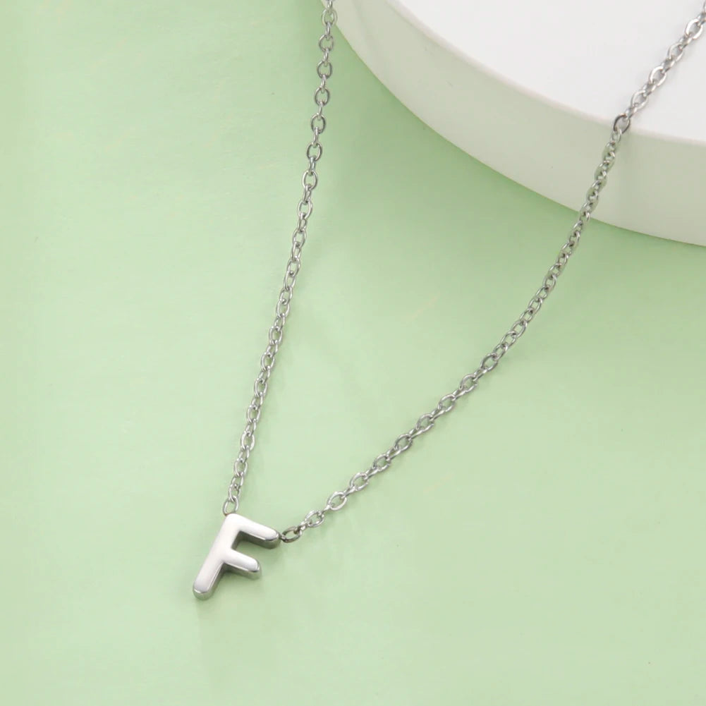 Skyrim Stainless Steel A-Z Initial Letter Necklace for Women Trend Minimalist Alphabet Choker Neck Chain Jewelry Birthday Gift