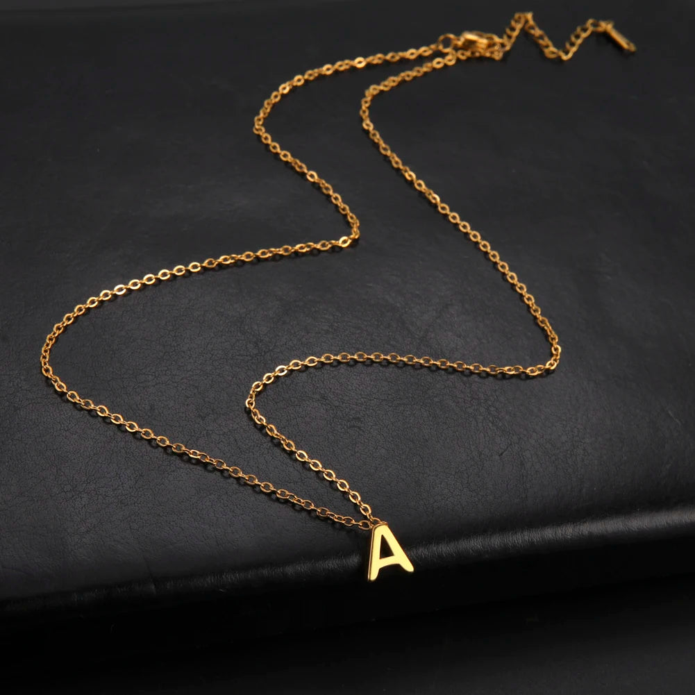 Skyrim Stainless Steel A-Z Initial Letter Necklace for Women Trend Minimalist Alphabet Choker Neck Chain Jewelry Birthday Gift
