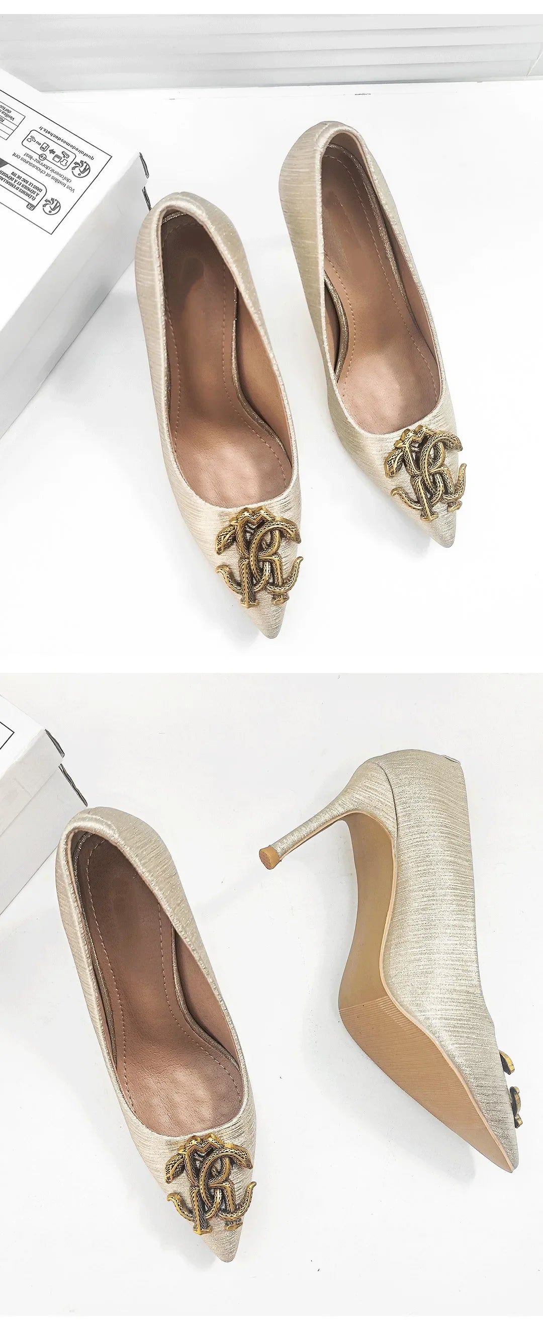 Premium Sense Women's High Heels Light Luxury Brand Professional Women's High Heels Fashion High Heel Shoes Metal Buckle Shoes