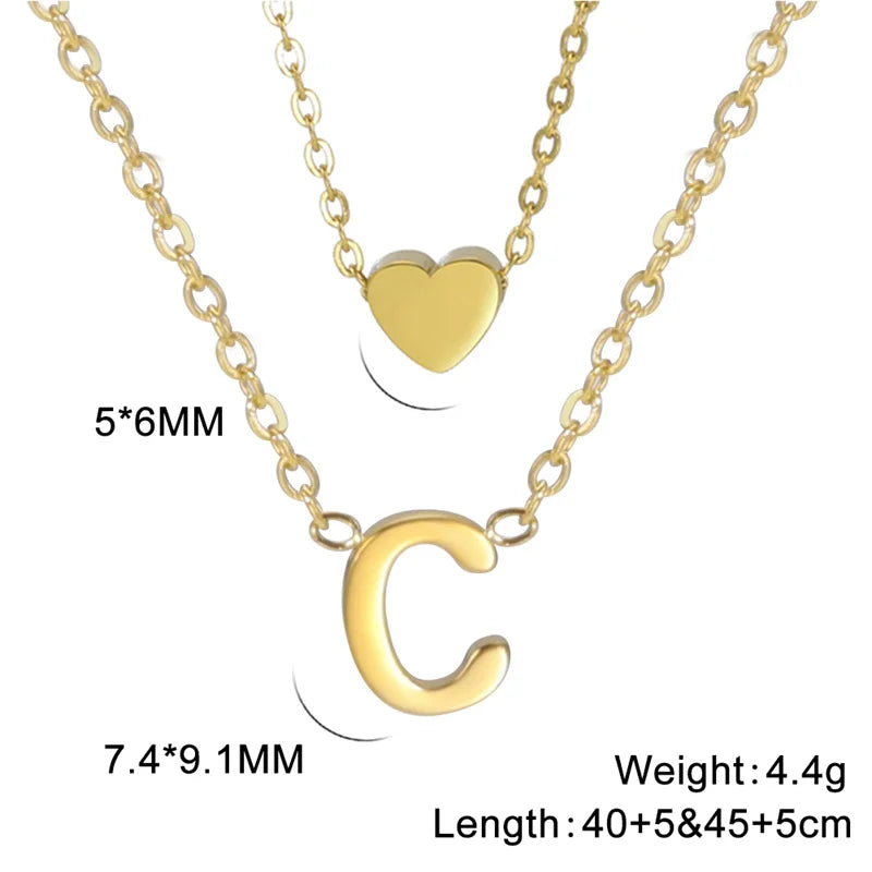 Fashion Tiny Heart Initial Necklace Gold Silver Color Multilayer Letter Choker Necklace For Women Charm Pendant Jewelry Gift
