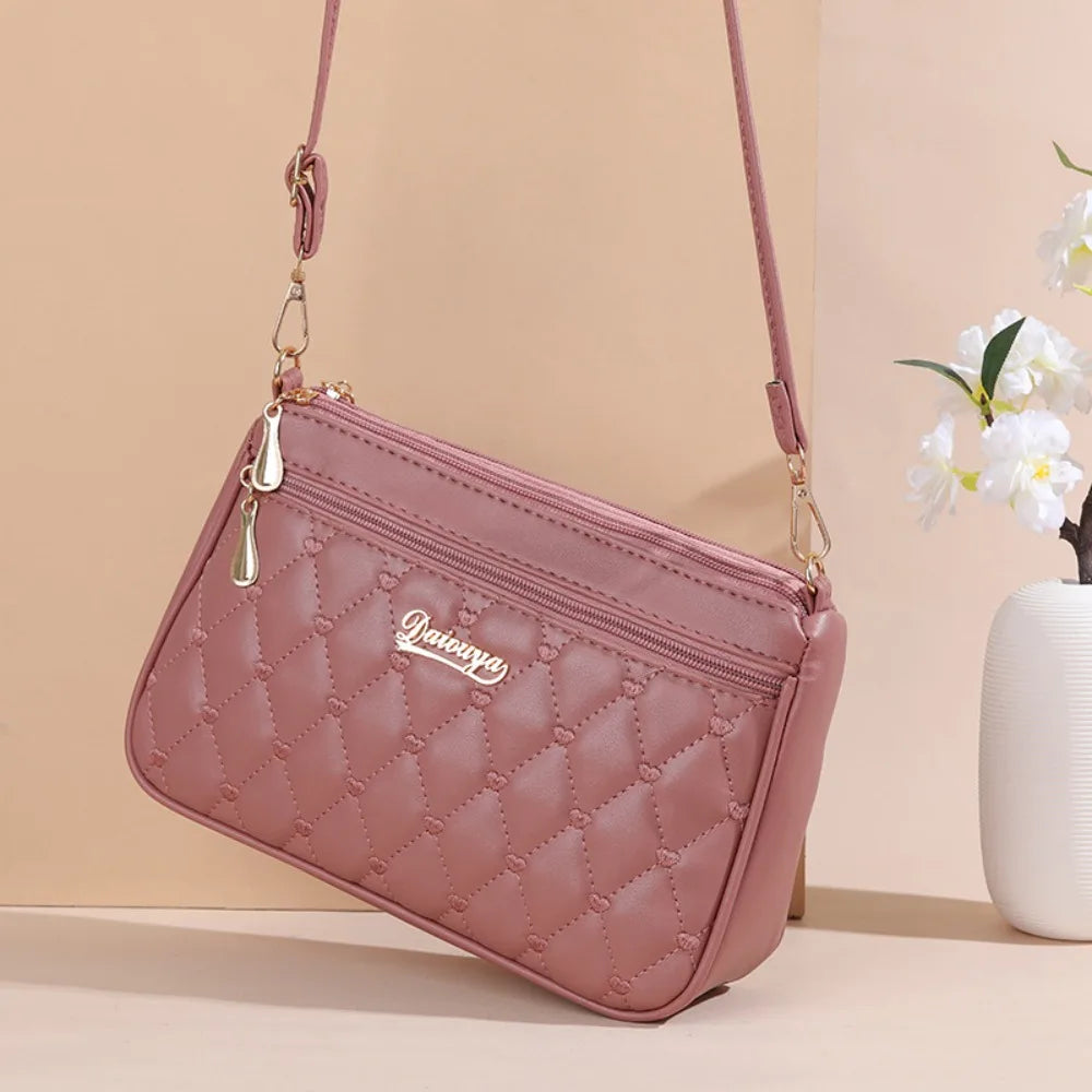 Fashion PU Leather Zipper New Fashion Shoulder Bag Crossbody Bags Women Embroidery Thread Small Purse and Handbags Ladies Bag