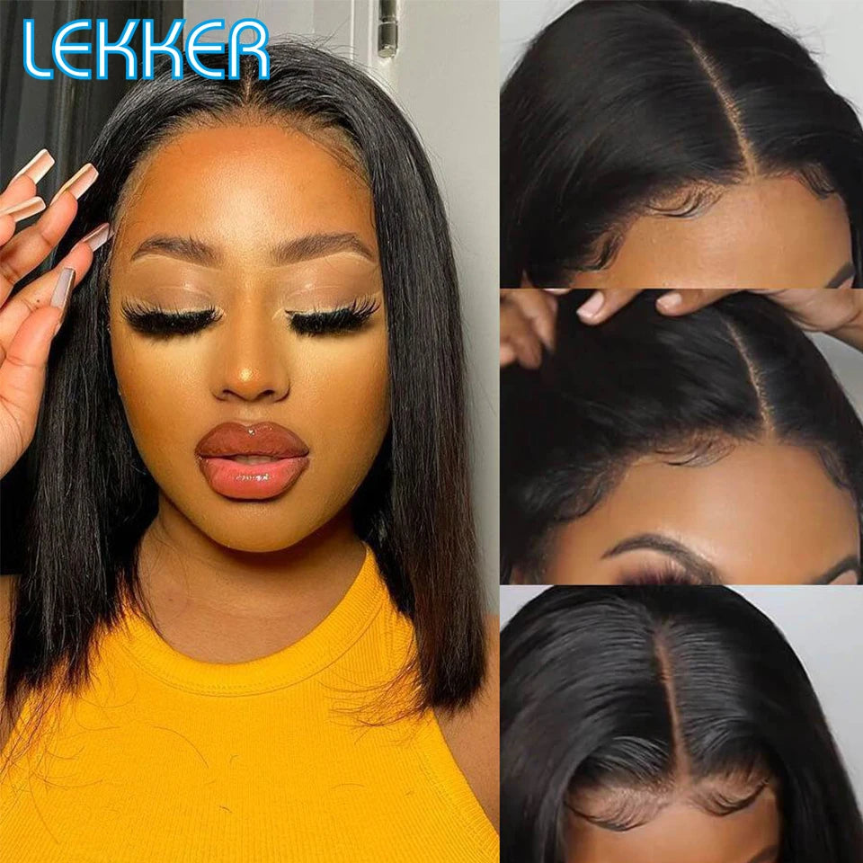 Lekker Highlight Brown Straight Bob 13x1 T Part Lace Front 100% Human Hair Wigs For Women Brazilian Remy Hair Colored Bob Wigs