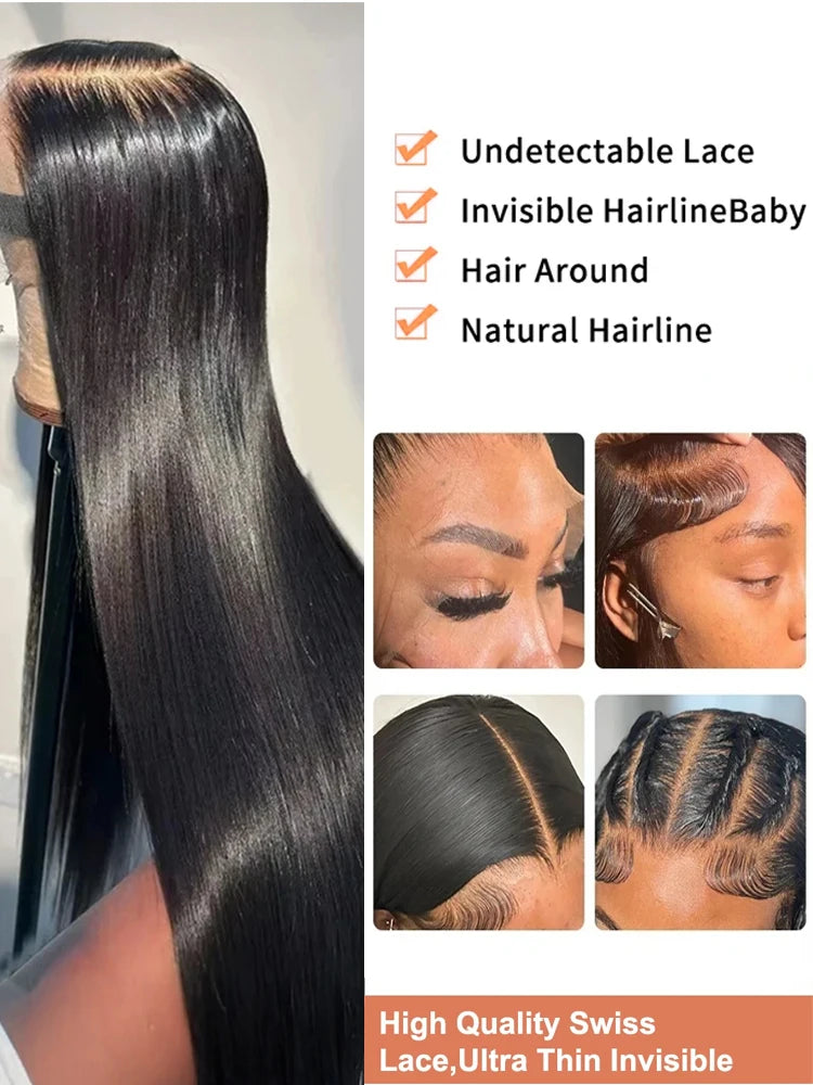 Black 30 40 Inch 13x4 13x6 HD Transparent Bone Straight Lace Front Wigs 5x5 Glueless Closure Human Hair Wigs For Women