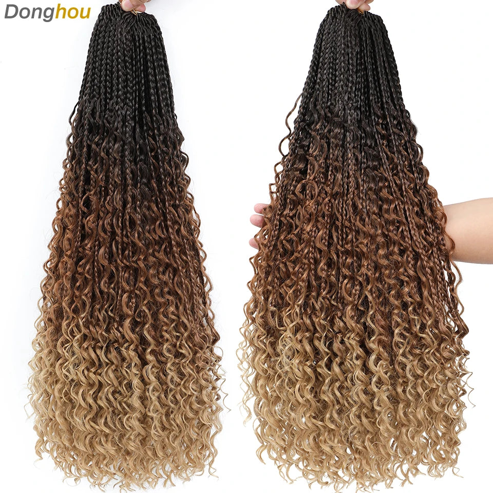 Long Boho Box Braids Crochet Hair 24 18 Inch Blonde Bug 33 4 30 27 Colors Synthetic Ombre Goddess Braids Crochet Hair For Women