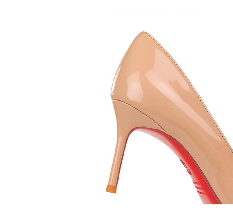 French Square Buckle Side Empty Slim Heel High Heels Women's Shoes Patent Leather Shiny Pointed Toe Shallow Mouth Single Shoes