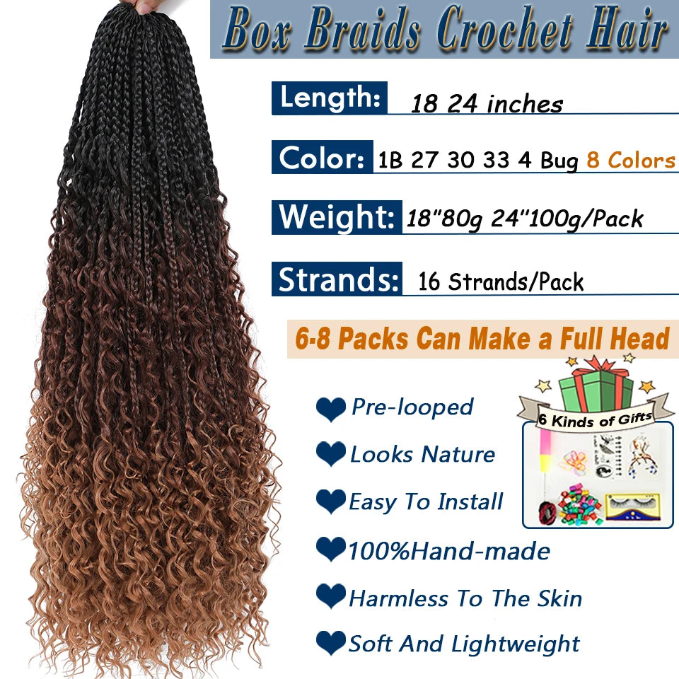 Long Boho Box Braids Crochet Hair 24 18 Inch Blonde Bug 33 4 30 27 Colors Synthetic Ombre Goddess Braids Crochet Hair For Women