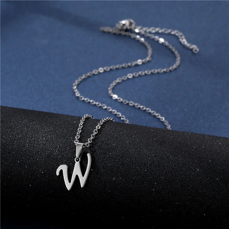 Fashion Initial Letter Pendant Necklace for Women Simple Stainless Steel Letter Glossy Clavicle Chain Choker Necklaces Jewelry