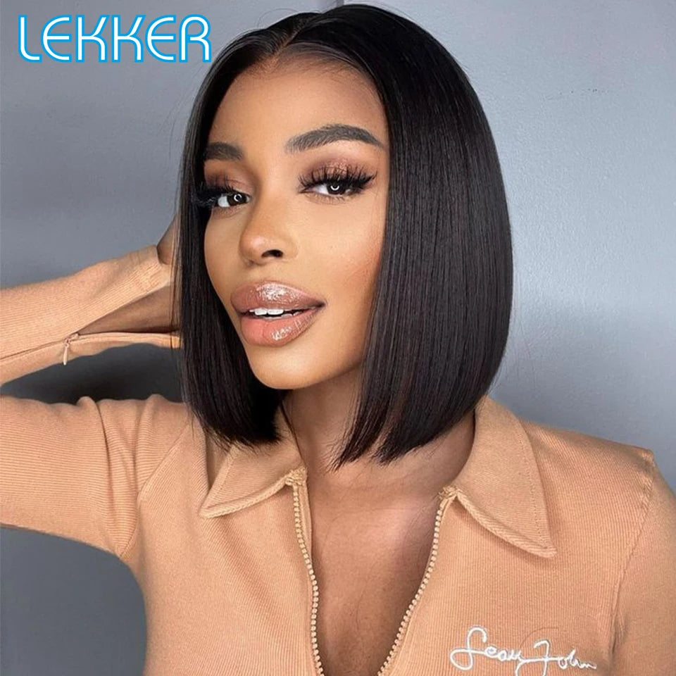 Lekker Highlight Brown Straight Bob 13x1 T Part Lace Front 100% Human Hair Wigs For Women Brazilian Remy Hair Colored Bob Wigs