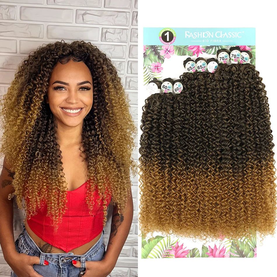 BOL Synthetic Kinky Curly Hair Extensions Long Jerry Curly Bundles Ombre Blonde Fake Crochet Hair For Women Heat Resistant Wave