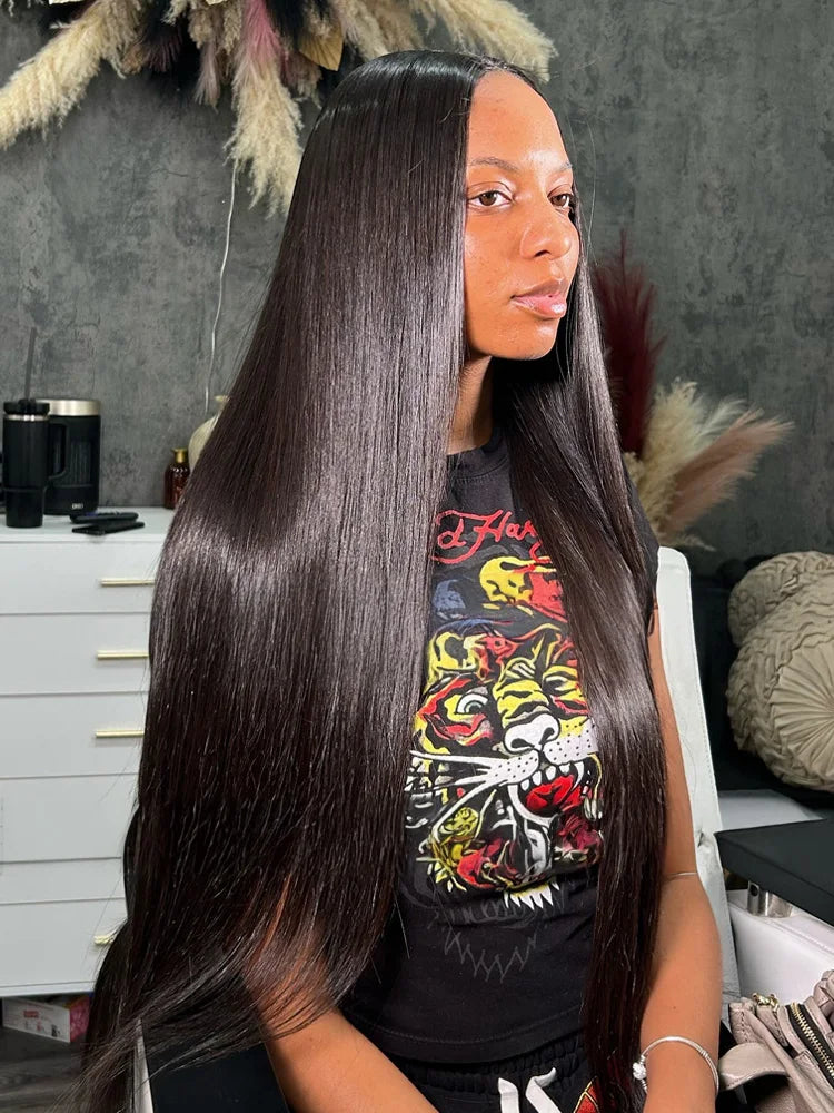 Black 30 40 Inch 13x4 13x6 HD Transparent Bone Straight Lace Front Wigs 5x5 Glueless Closure Human Hair Wigs For Women