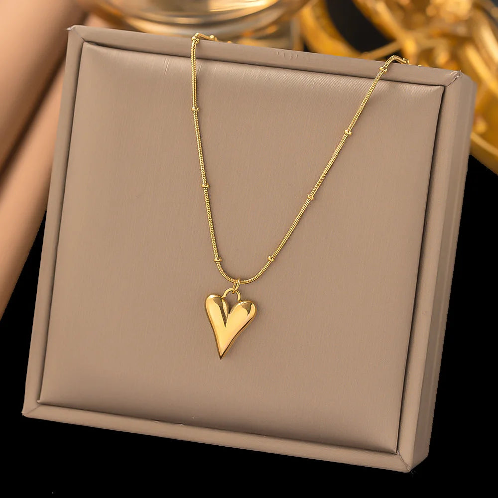 316L Stainless Steel Love Heart Pendant Necklace For Women Fashion Ladies Gold Color Clavicle Chain High Quality Jewelry Gifts