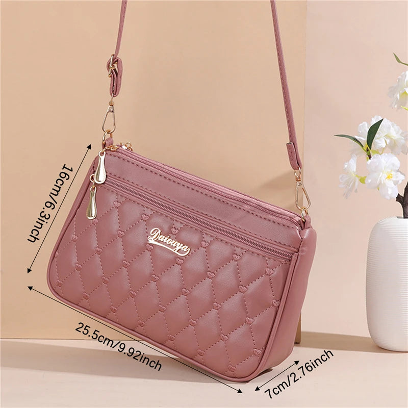 Women Embroidery Thread Small Purse and Handbag Fashion Large Capacity PU Leather Crossbody Bags Zipper New Fashion Shoulder Bag