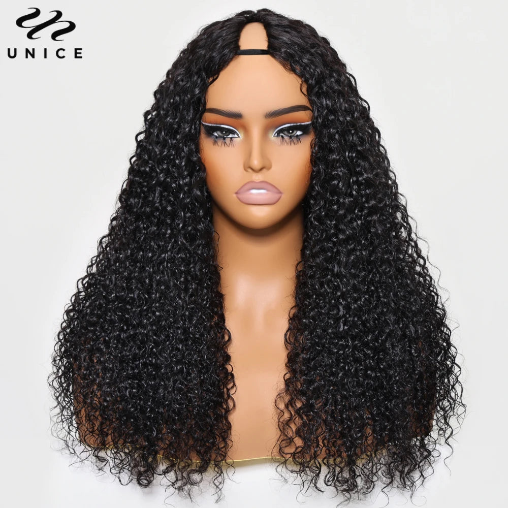 Unice Hair EasiContour Jerry Curly V Part Wig 100% Human Hair Seamless Edge Upgrade U Part Wig Beginner Friendly Human Hair Wigs