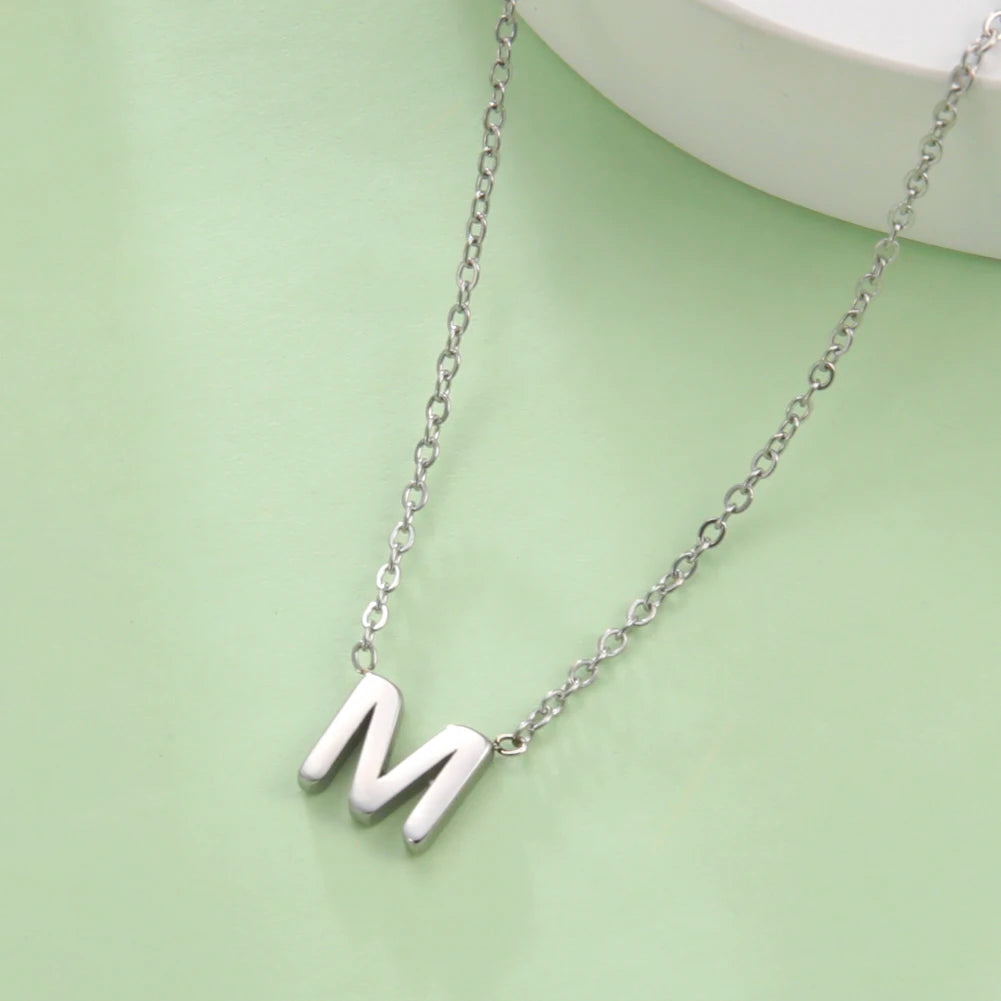 Skyrim Stainless Steel A-Z Initial Letter Necklace for Women Trend Minimalist Alphabet Choker Neck Chain Jewelry Birthday Gift